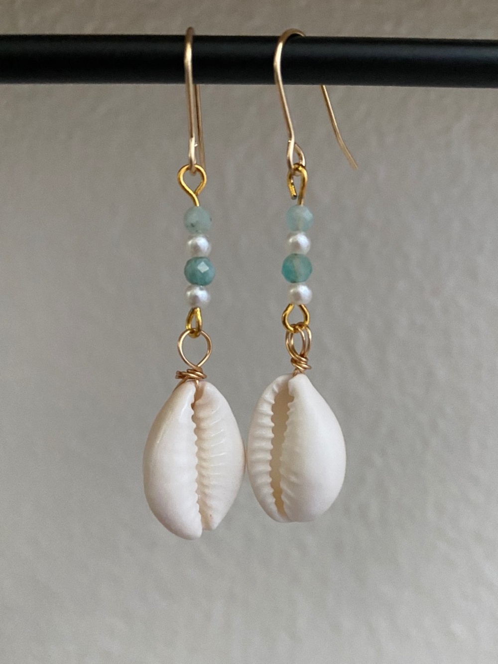Handmade Seashell Earrings with Amazonite